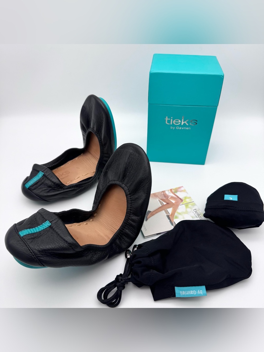 Tieks By Gavrieli Matte Black Leather Foldable Ballet Flats Women's Size 6